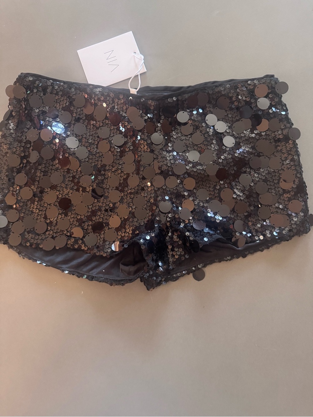 NIA Black Sequin Party Shorts
